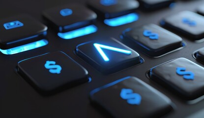 Obraz premium Blue Illuminated Keyboard with Arrow Key
