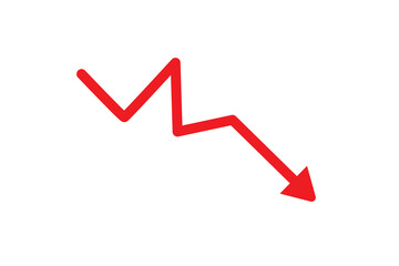 Red downward arrow graph with arrow showing downward trend. Bear market, bearish trend
