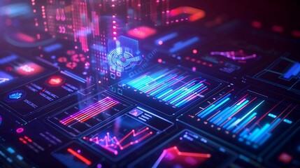 Fototapeta premium futuristic hologram display of data statistics analysis system