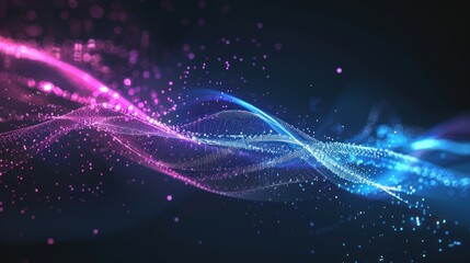 Fototapeta premium Abstract Digital Wave with Blue and Pink Glowing Particles