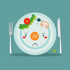 Feeding intake sickness, malnutrition effects, flat design illustration