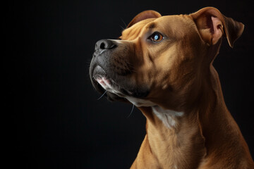 Obraz premium Pitbull dog portrait with dark background. Generative AI.