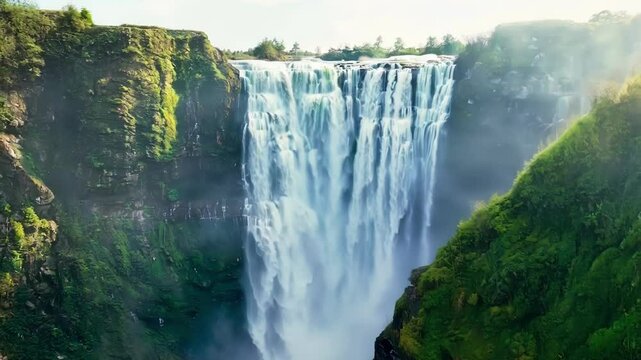 The thunderous sound of the highland waterfalls fills the air echoing off the surrounding cliffs and creating a symphony of nature.