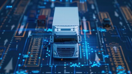 Fototapeta premium A Logistics Provider thrives in an ultramodern, supernatural scene, with copy space, coordinating complex supply chain operations with AIdriven strategies for optimal efficiency