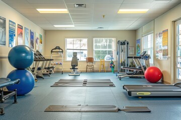 Modern rehabilitation room in a health clinic with gym equipment