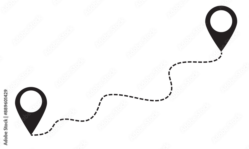 Poster road location icon. route location icon isolated on white background. location map path distance ico