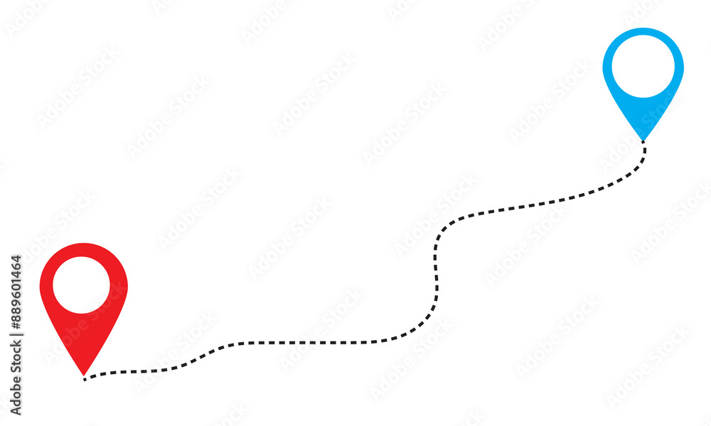 Poster route icon. two points with dotted path and location pin. route location icon two pin sign and dotte