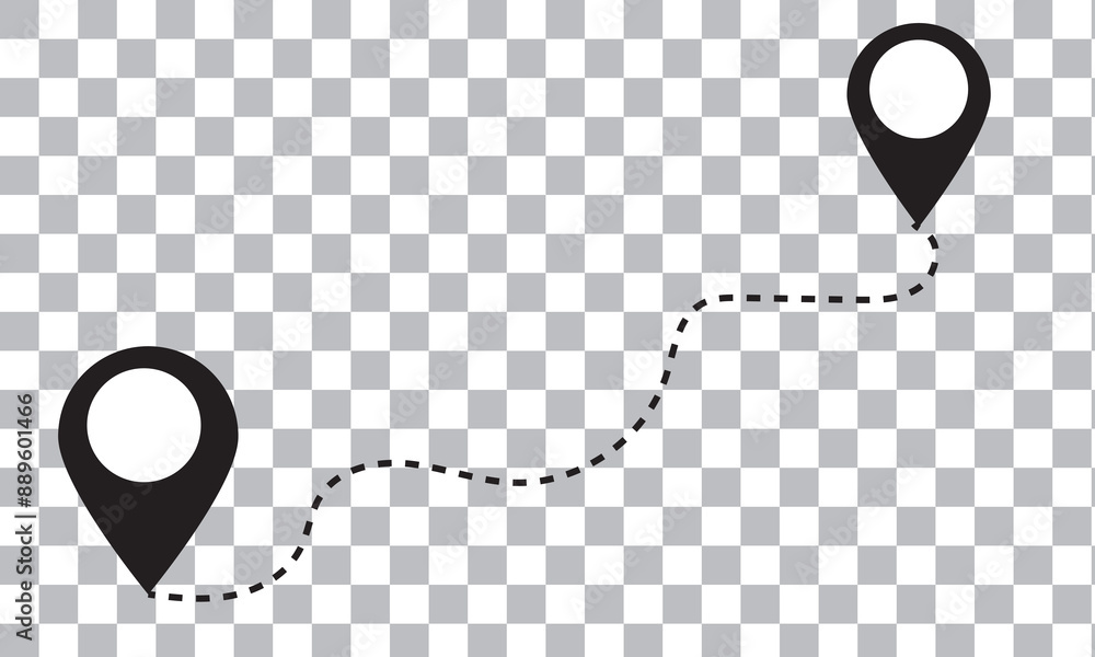 Poster route icon. two points with dotted path and location pin. route location icon two pin sign and dotte