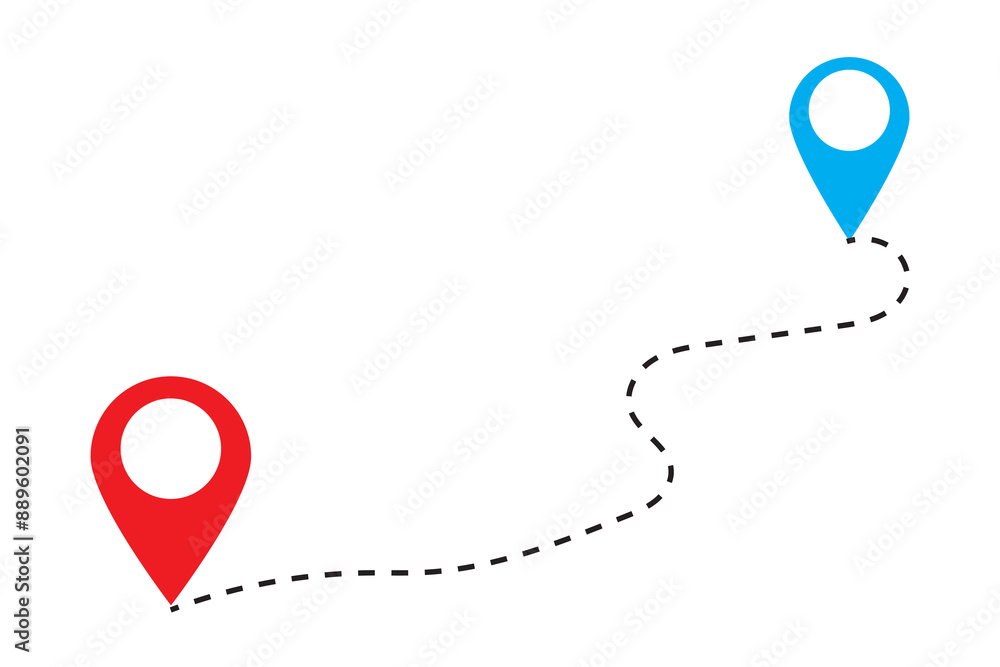 Aufkleber route icon - two points with dotted path and location pin. route location icon two pin sign and dott