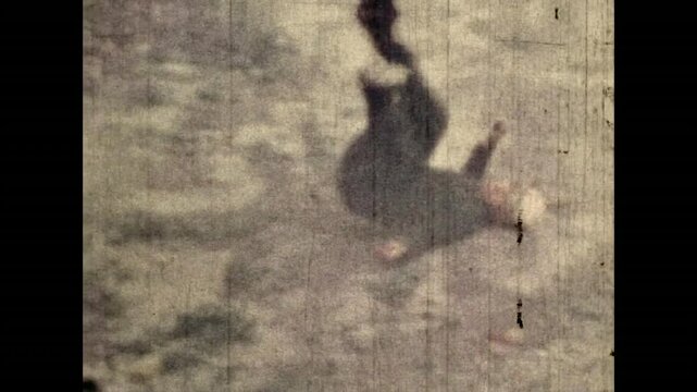 Retro film, stuntman actor falling from building window. Stunt combat in action. Nostalgic wild west western movie. Stunt-master dangerous acting stunts, tricks. Vintage color archive. Nostalgia 1960s