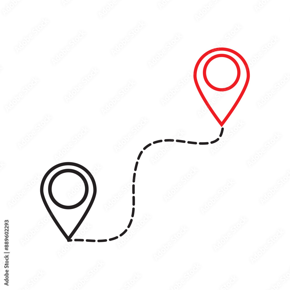 Aufkleber route icon - two points with dotted path and location pin. route location icon two pin sign and dott