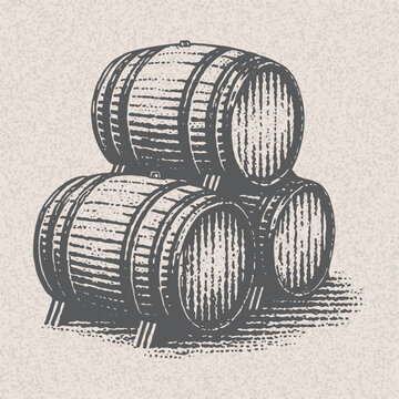 recommend clip art: Three stacked wooden barrels illustration