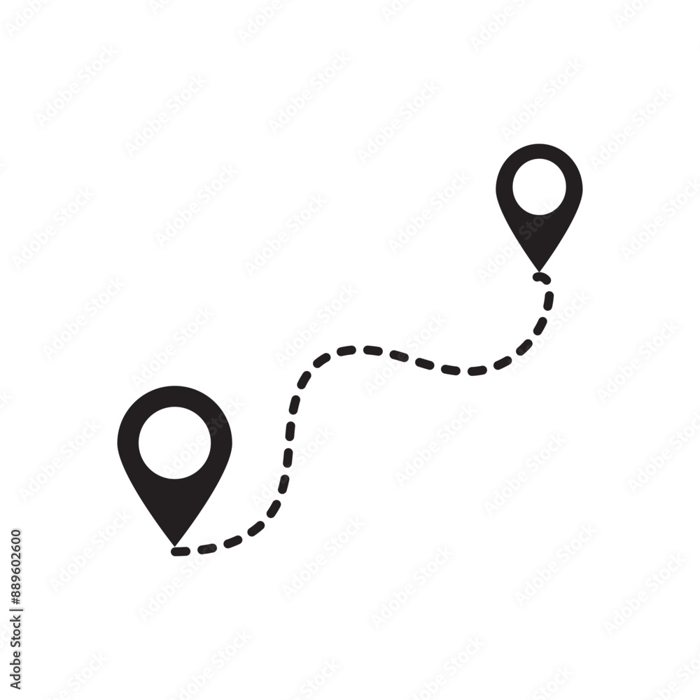 Poster road location icon. route location icon isolated on white background. location map path distance ico