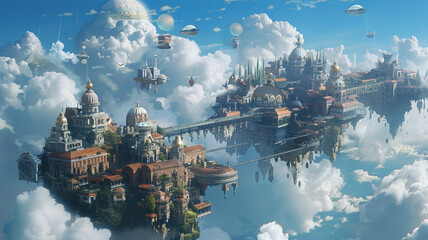 Obraz premium utopia over the blue sky , concept art , fantasy art