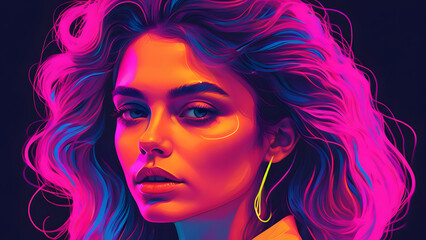 Portrait of a woman illuminated by neon lights