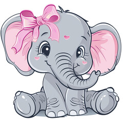 Fototapeta premium Cute Transparent PNG Baby Girl Elephant for baby announcements, greeting cards, nursery, baby albums, clip art