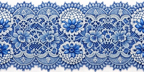 Blue and White Floral Lace Pattern, lace, embroidery, floral, pattern