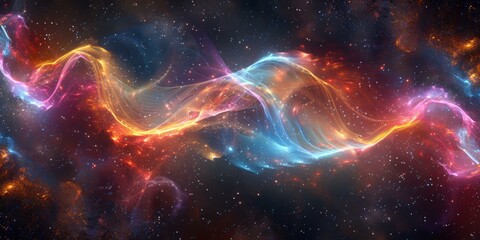 Fototapeta premium Mesmerizing multicolored light trails interweaving through dark cosmic space, evoking themes of time travel, abstract speed lines, and infinite energy