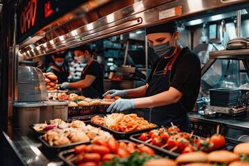 AI burger production line showcasing new taste technology, futuristic food processing