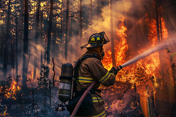 Naklejka premium firefighters in action