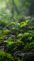 Lush New Growth: Detailed Close-up of Vibrant Plant Life Emerging on the Forest Floor