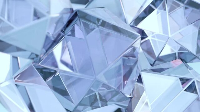 A modern background with the shape of a polygonal crystal. A 3D abstraction of a geometric jewelry surface. Scenes of blue reflection crystals in the background.