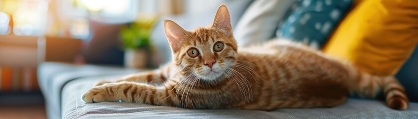 Celebrating cat adoption with happy families, realistic, bright colors, photography, background of a cheerful home, joyful and engaging scene