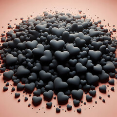 Obraz premium A Heap of Many Small Black Hearts, Creates a Valentine's Day on Pastel Pink Background