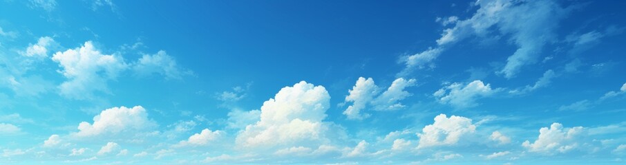 Fototapeta premium Blue sky with white clouds, panoramic view, horizontal composition