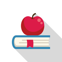 Simple icon of a red apple sitting on top of a textbook, perfect for topics about school or education
