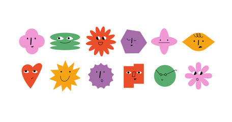 Geometric abstract comic faces with different emotions. Funny faces for business team avatar