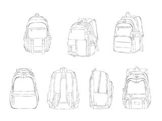 Backpack Hand drawn Vector Set Sketch Doodle. Vector illustration. Back to school.
