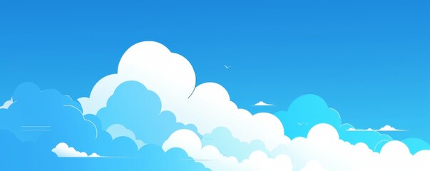 Blue sky with white clouds, panoramic view, horizontal composition