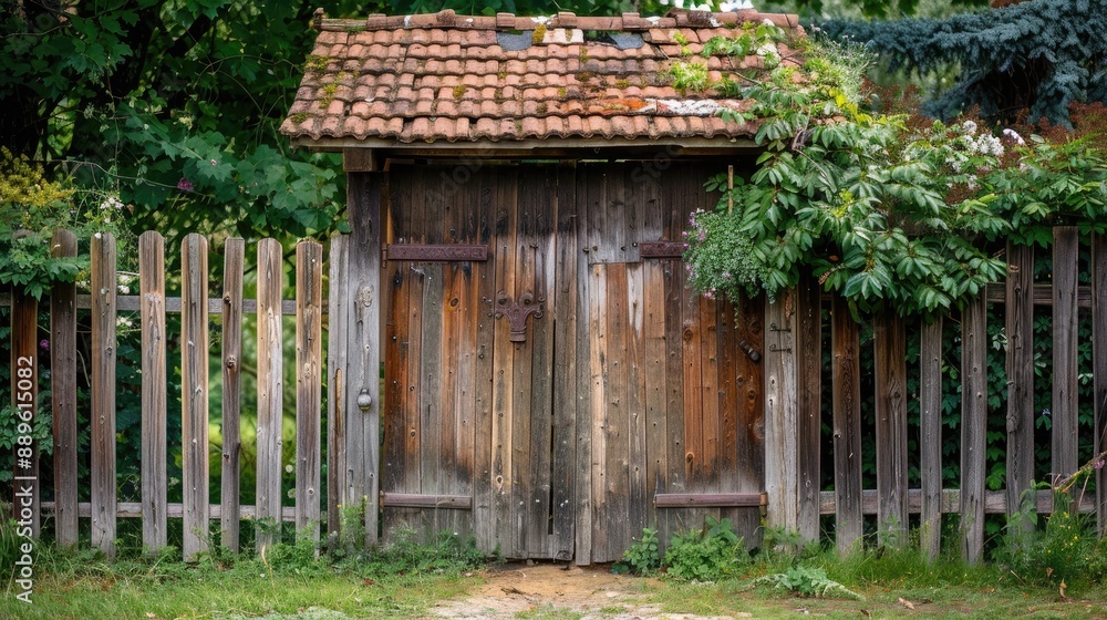 Poster Rural wooden gate and door in countryside setting photograph