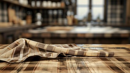 Checkered Cloth on Rustic Wooden Table