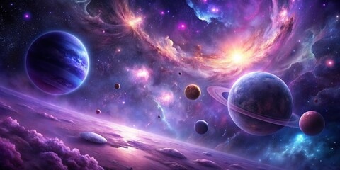 Cosmic Symphony A Celestial Tapestry of Planets and Nebulae, space, planets, nebula, galaxy
