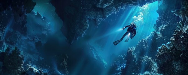 Underwater Exploration in a Sunlit Cave