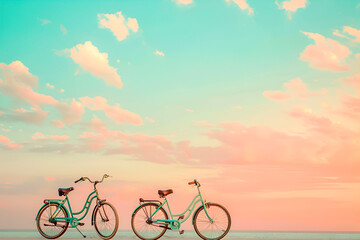 Naklejka premium Bicycles parked under a pastel-colored sky