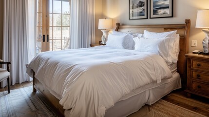 A well-appointed guest bedroom with a queen-sized bed, crisp white linens, and tasteful decor, providing a welcoming retreat for visitors.