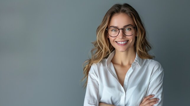 Confident young businesswoman wearing glasses.