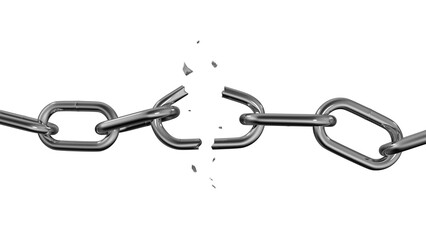Broken chain isolated on white background. Freedom Concept. 3d illustration.