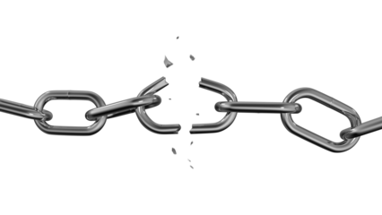 Broken chain isolated on white background. Freedom Concept. 3d illustration.