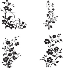Silhouette of floral motif leaf flowers 