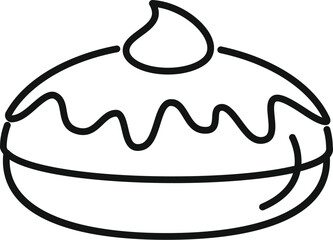 Simple line drawing of a donut being iced with chocolate and topped with cream