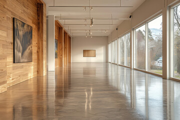 White and wooden empty office hall
