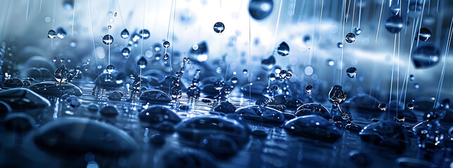 Facebook cover photo of raindrops falling and splashing on a reflective surface in a close-up view