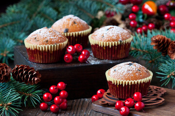 Christmas composition with vanilla muffins