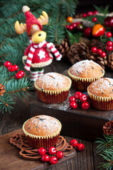 Christmas composition with vanilla muffins