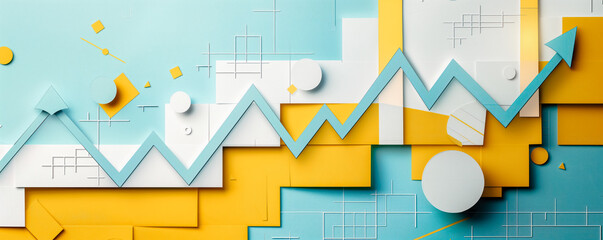 Abstract illustration cutting from paper of colorful bars charts. Global marketing concept.