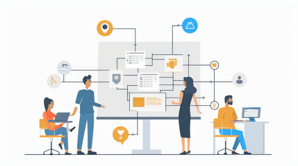 A group of people are working together on a computer screen